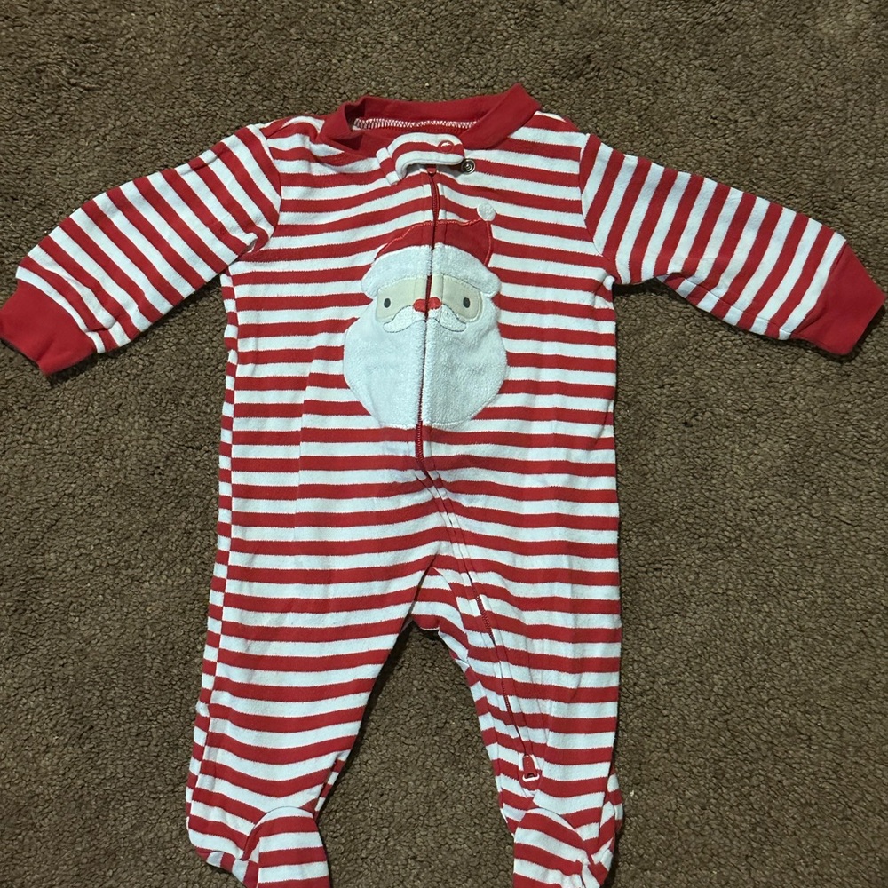 Carter's Festive Red and White Striped Santa Footie